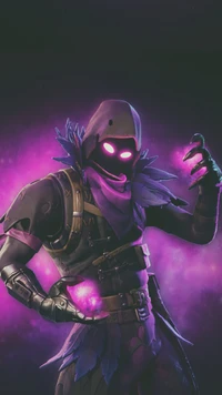 Skin de Raven de Fortnite con efectos morados brillantes