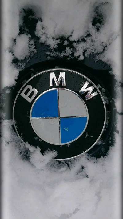 Logo BMW entouré de neige