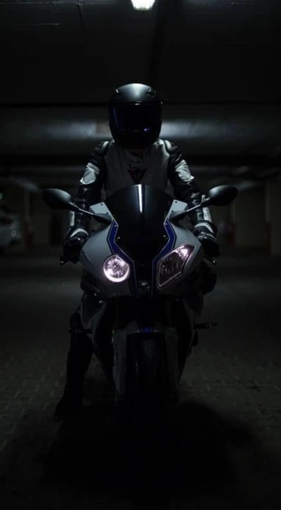 Yamaha Biker in Shadowy Garage Setting