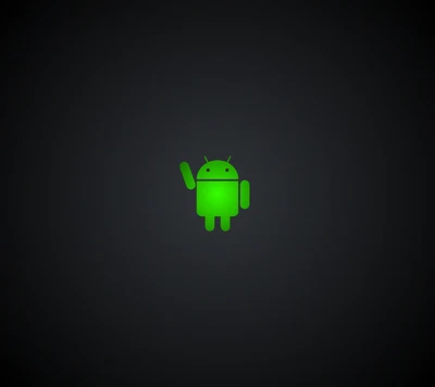 Icon verde de Android saludando sobre fondo oscuro