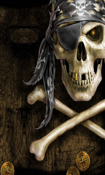 Pirate Skull and Crossbones Art with Coins