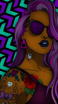 Bold Black Rose: A Stylish Portrait with Vibrant Colors and Tattoos