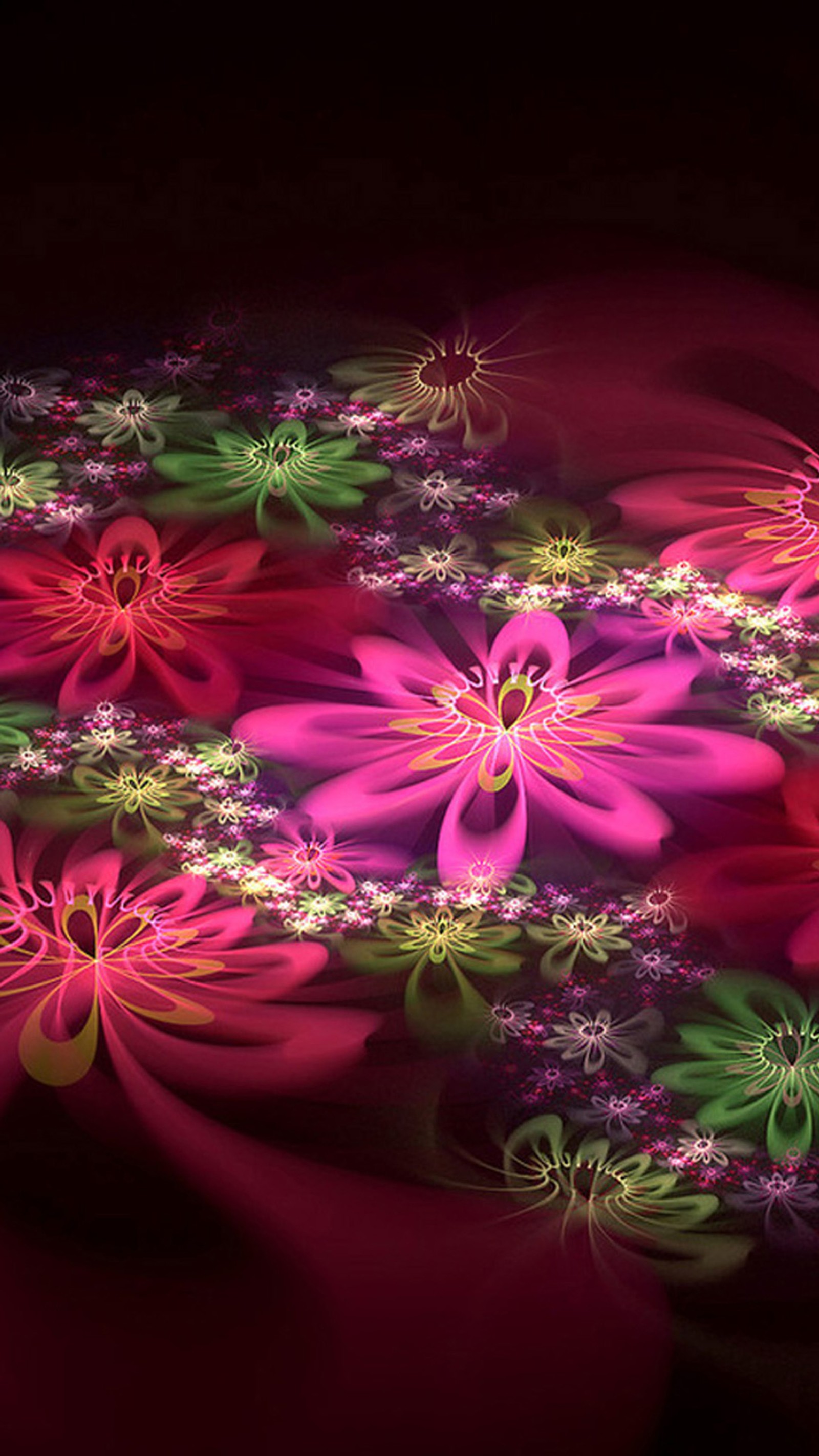 Leuchtend farbige blumen sind auf einem dunklen hintergrund angeordnet (3d, farbe, blumen)