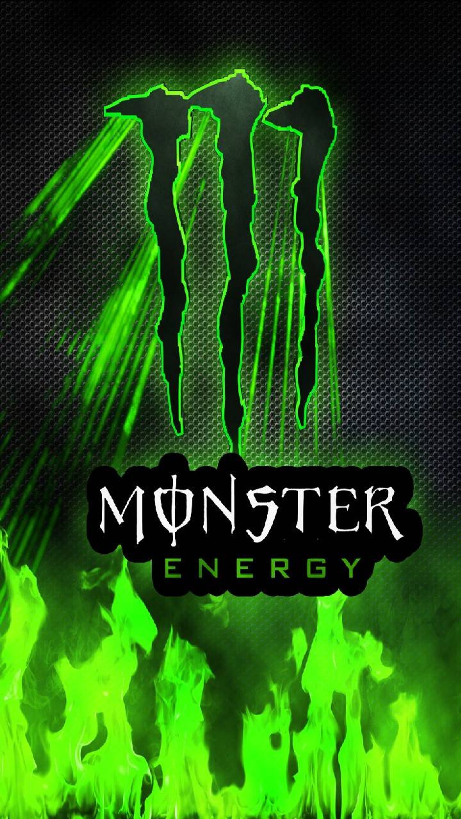 Monster energy logo on a black background with green flames (energy, gamer, life, lock, logo)