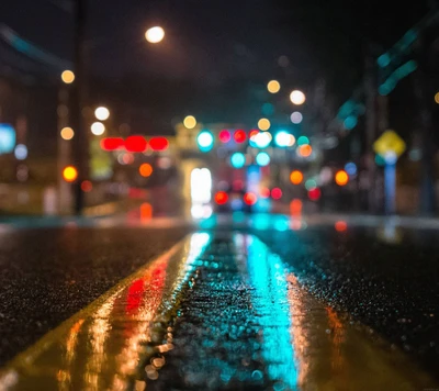 Vibrant City Lights Reflecting on Rain-soaked Streets at Night