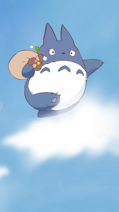 Totoro flotando alegremente entre las nubes