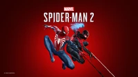 Spider-Man 2 de Marvel: Dúo dinámico en acción sobre fondo rojo audaz