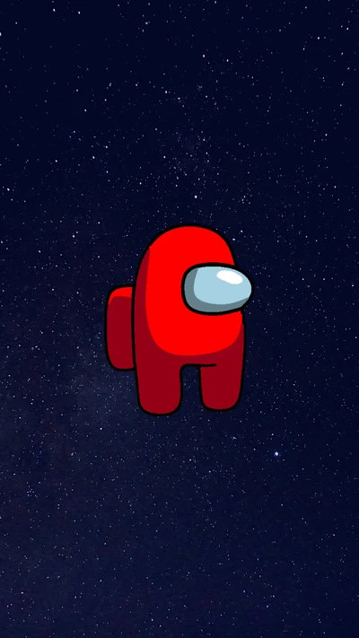 Red Cartoon Astronaut Amidst a Starry Space Background