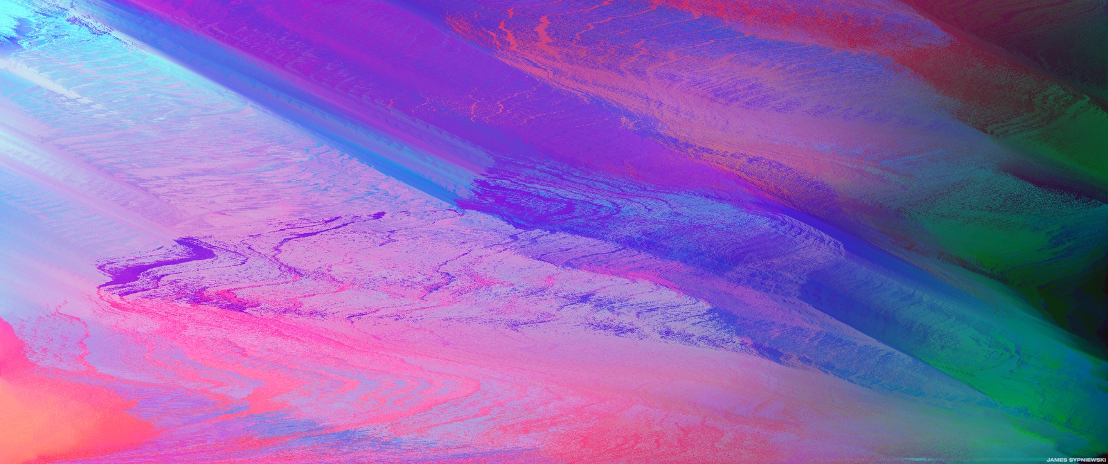 A close up of a colorful painting of a mountain range (water, purple, azure, liquid, fluid)