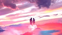 Romantic Embrace in a Dreamy Purple Sky