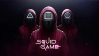 squid game, netflix, tv series, mask, pink wallpaper