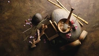 Tranquil Spa Still Life with Stones, Bamboo, and Floral Accents