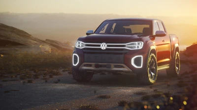 Volkswagen Atlas Пикап в живописном закатном пейзаже.