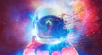 Cosmic Reflection: An Astronaut in a Vibrant Space Dream