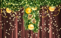 Festive Christmas Decoration with Golden Ornaments and Pine Cones