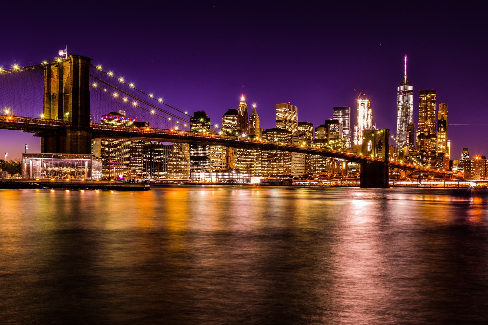 brooklyn bridge, night time, new york city, skyline, cityscape wallpaper