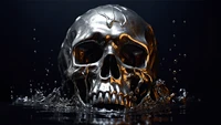 Melting Silver Skull: A Spooky 5K CGI Art Piece