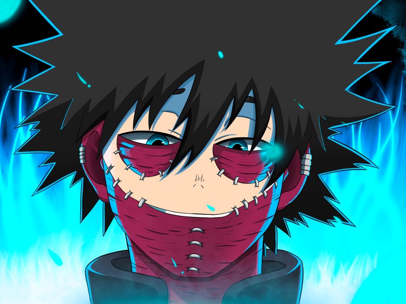 Крупный план человека с красным лицом и черными волосами (даби, dabi, my hero academia, аниме, anime)