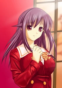 Anime Girl with Long Brown Hair in a Red School Uniform