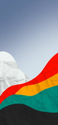 Vibrant Landscape with Abstract Flag and Ice Cap