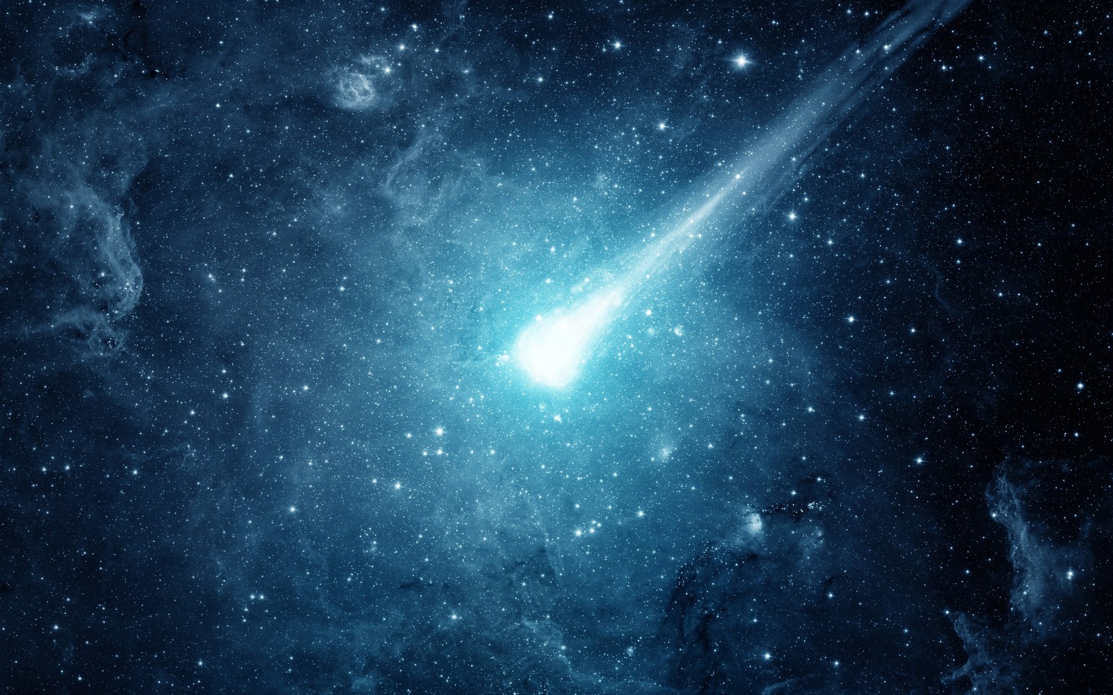 Una brillante cometa azul se ve en el cielo con estrellas (gráficos vectoriales, universo, atmósfera, espacio exterior, azul)