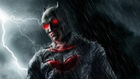 Dark Knight Emerges: A Superhero in Stormy Shadows