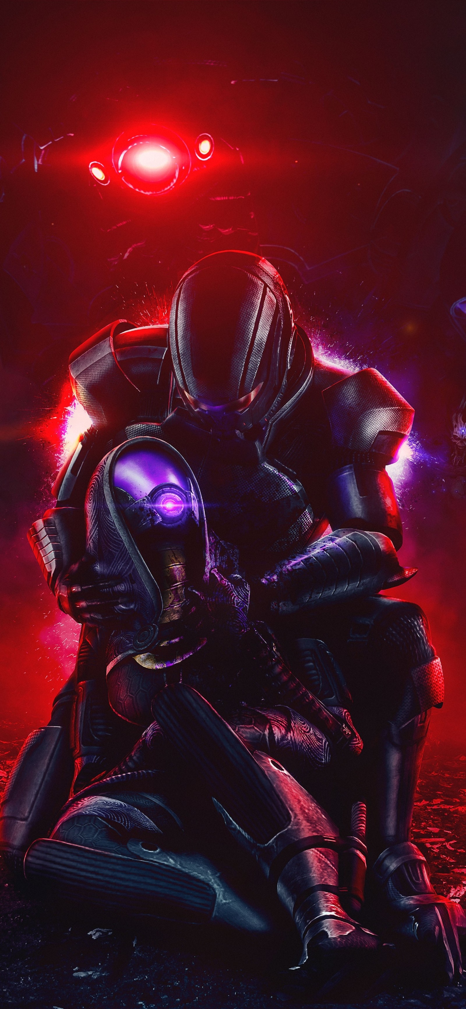 Arafed image of a man and a woman in armor sitting on a motorcycle (mass effect, mass effect 3, mass effect andromeda, commander shepard, bioware)