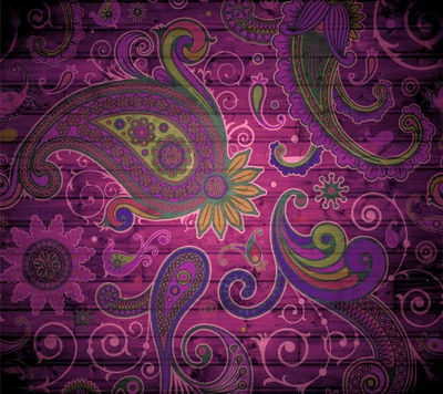 Motif abstrait violet vibrant avec des designs floraux et paisley