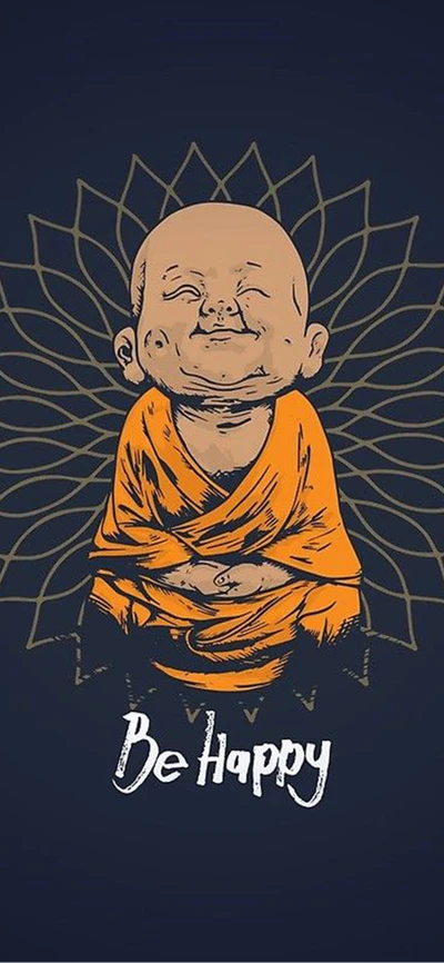 2020, be happy, buddha, cartoon, cool