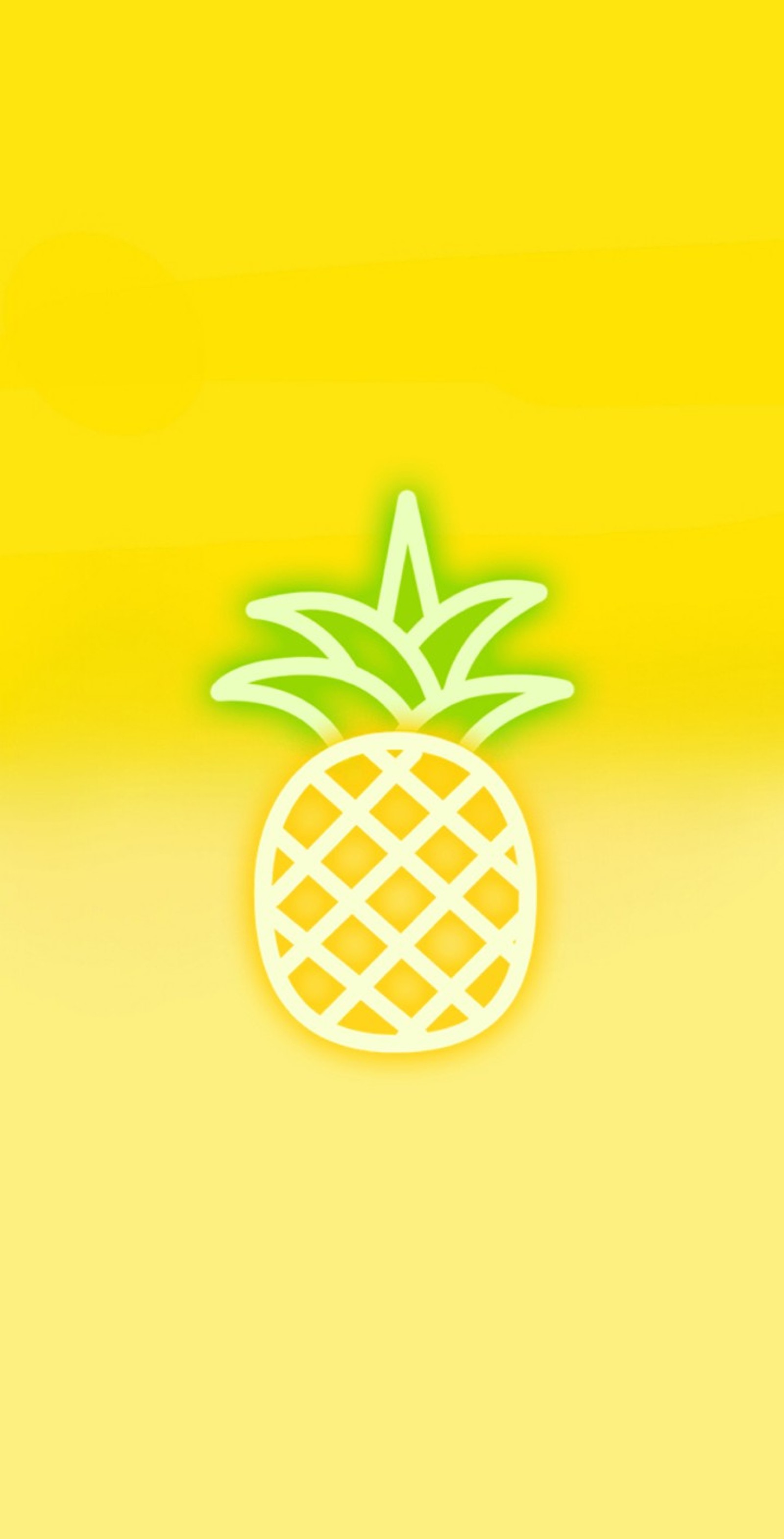 There is a pineapple on a yellow background with a green background (amarillo, fondo, pineapple, tumblr, wallpaper)