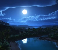 paysage, clair de lune, nature