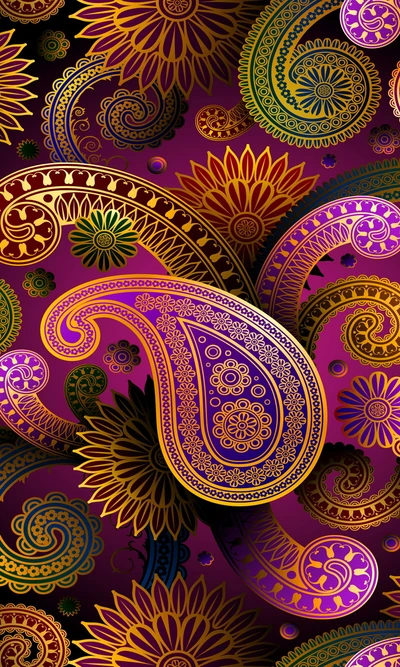 Colorful Abstract Paisley Pattern with Intricate Textures