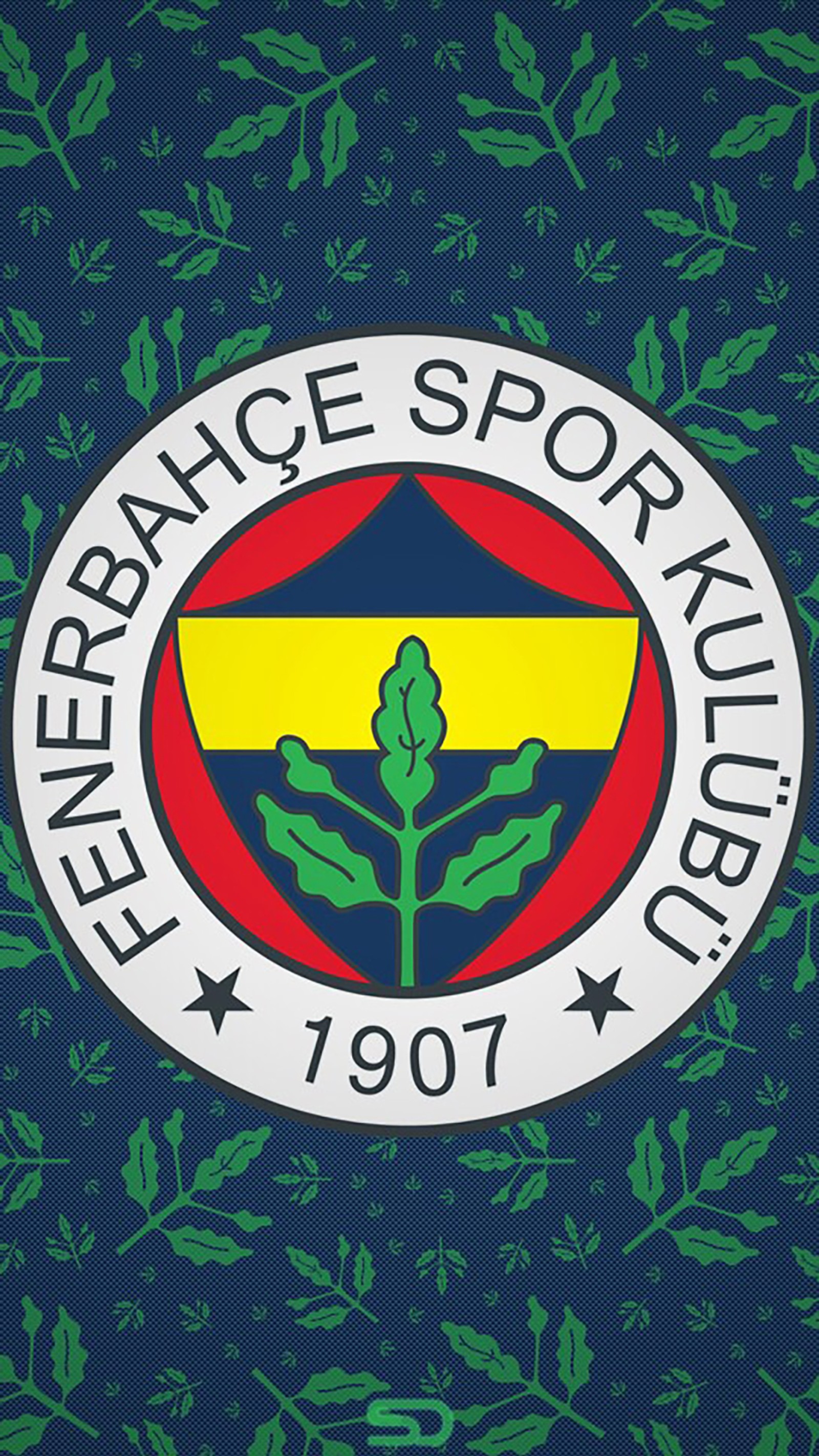 Un gros plan d'un logo sur un mur avec des feuilles (fenerbahçe, fenerbahce, fifa, football, sport)