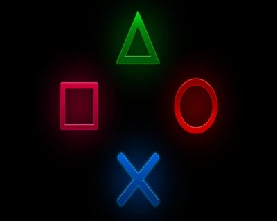 Iconic PlayStation Controller Symbols in Vibrant Neon Colors