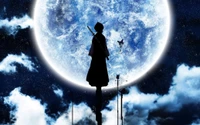 Rukia en silhouette sous une pleine lune avec un papillon