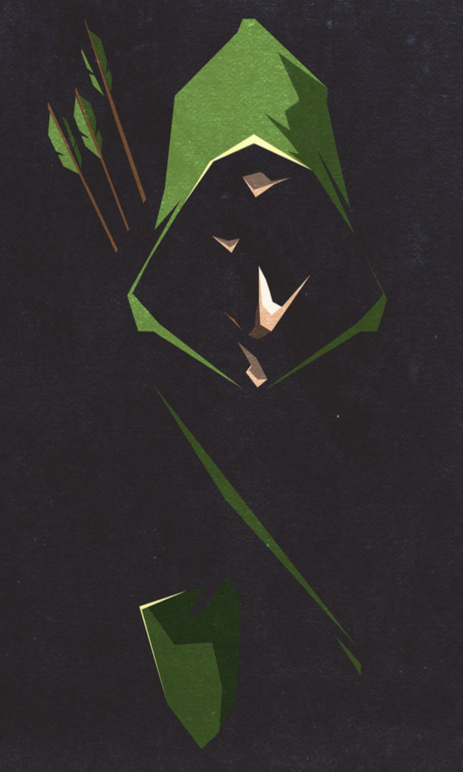 Arrows are in the shape of a green hooded man (arrow, green)