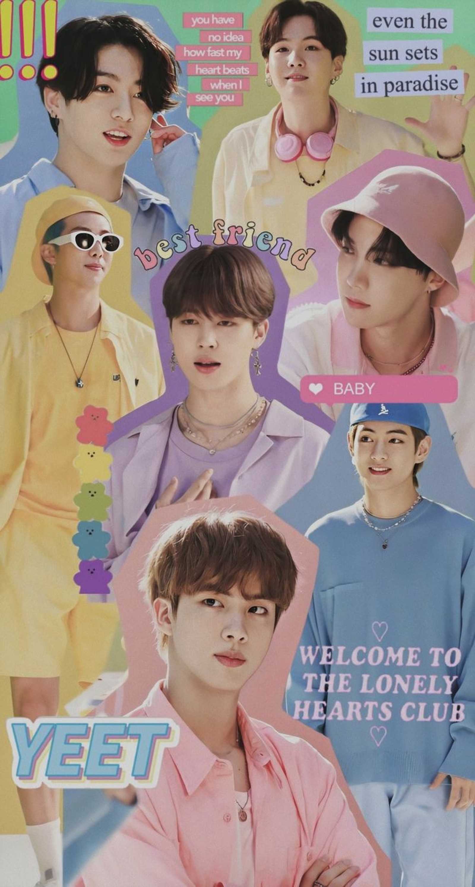 Un gros plan d'un magazine avec plein de gens dessus (bts, kpop)