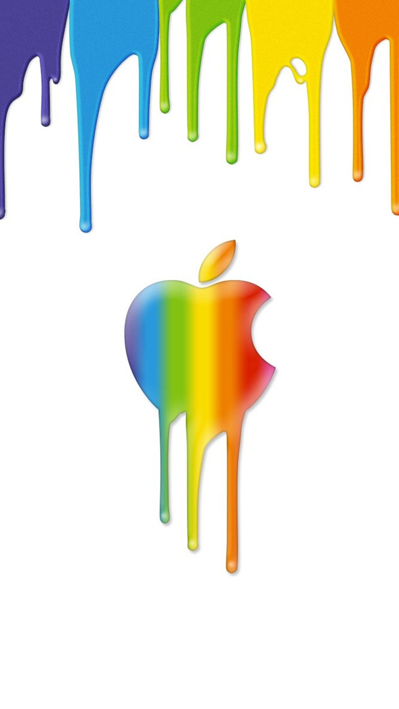 A close up of a group of colorful paint dripping down a wall (apple, color, logo)