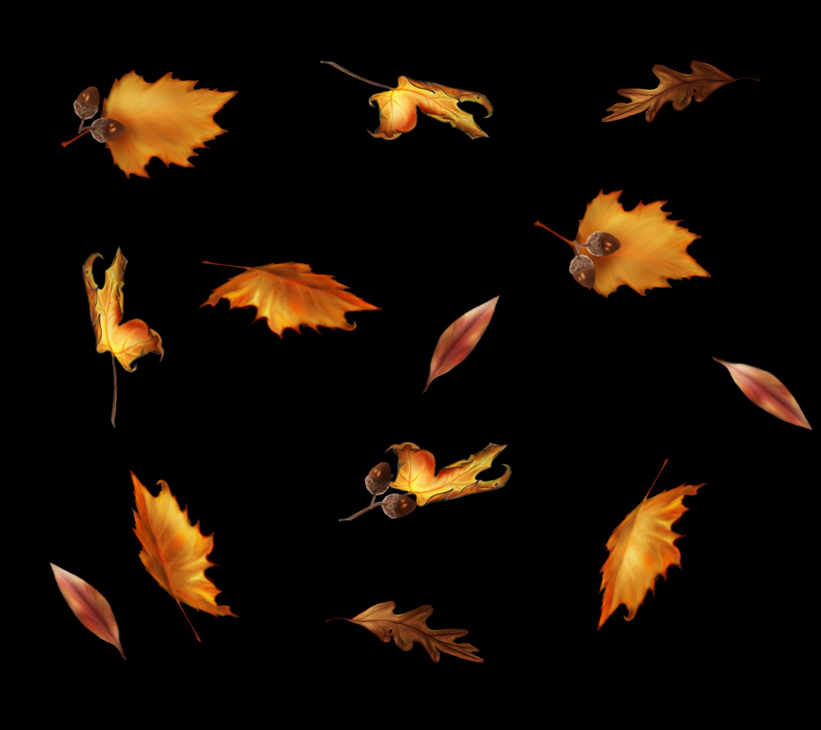 A close up of a bunch of leaves flying in the air (abstract, design, leaf, nature)