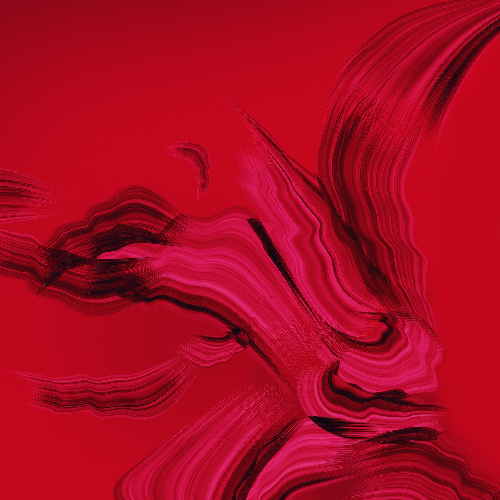 Abstract painting of a red and black swirly design on a red background (abstract, android, background, huawei, nova 2s)