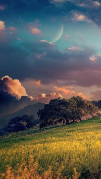 Serene Landschaft unter einem mondbeschienenen Himmel