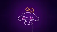 Cinnamoroll em brilho neon contra um fundo roxo