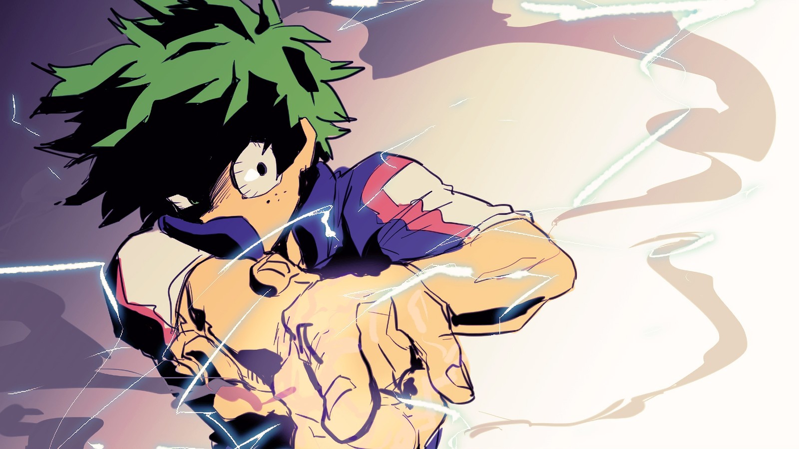 Um close de uma pessoa segurando uma faca em um desenho animado. (izuku midoriya, deku, boku no hero academia, my hero academia, anime)