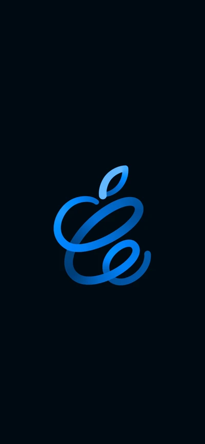 Logotipo de manzana azul eléctrico estilizado con diseño de hoja