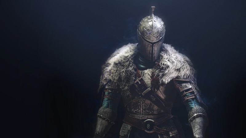 Мужчина в доспехах стоит в темноте с мечом (dark souls, рыцарь, видеоигра, игры, обои 4k)