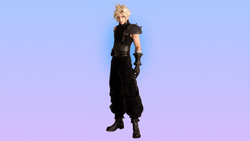 Крупный план человека в черной одежде с мечом (клауд страйф, cloud strife, final fantasy 7 remake, ff7, видеоигра)