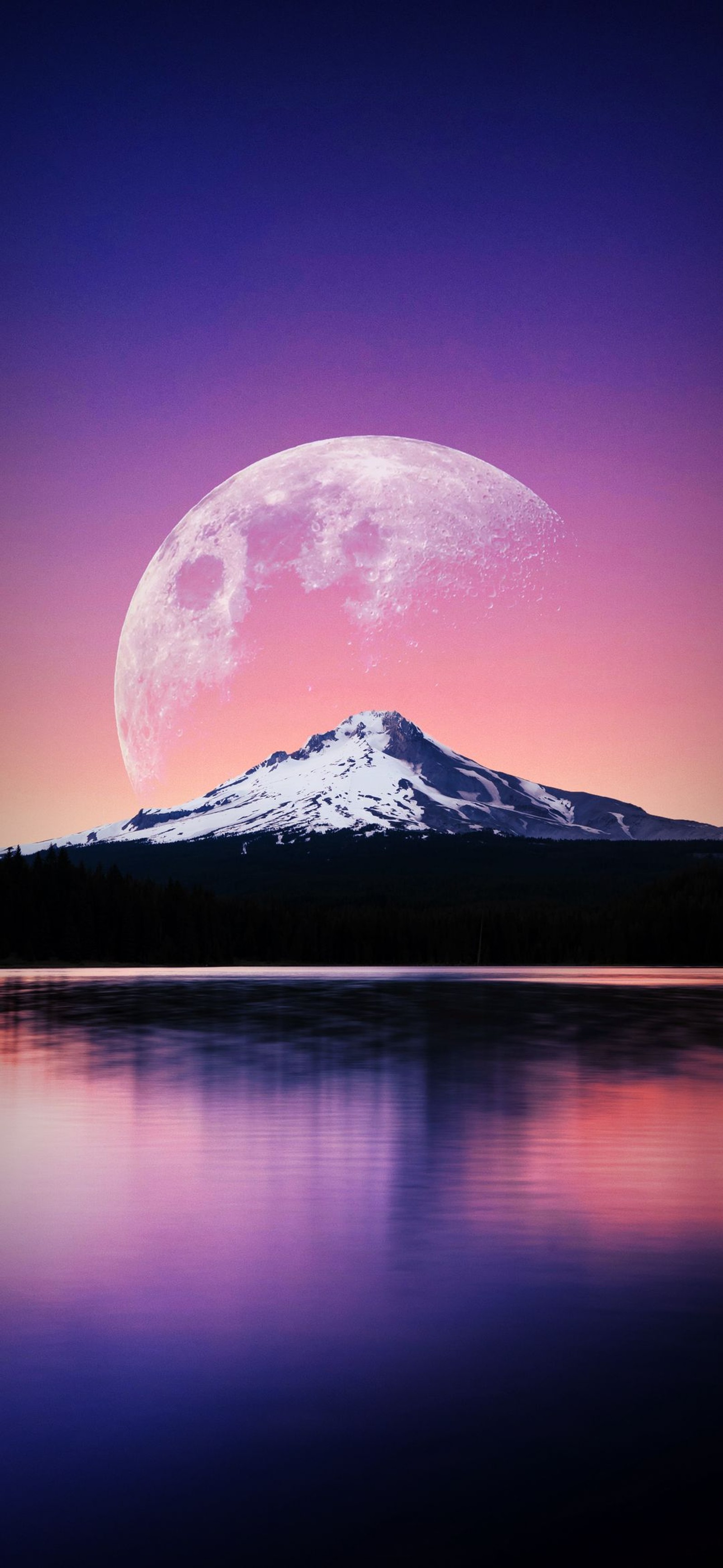 Vista aérea de una montaña con una luna llena en el cielo (tierra, agua, atmósfera, luna, naturaleza)