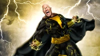 Dwayne Johnson en tant que Black Adam libérant son pouvoir au milieu d'une tempête d'éclairs.