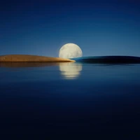 huawei p50 pocket, evening sky, moon, body of water, reflection wallpaper