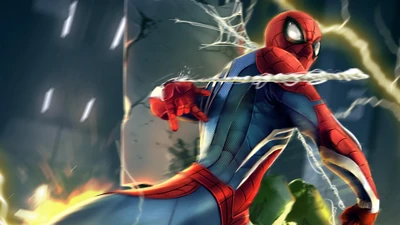 Spider-Man en acción: héroe lanzando telarañas en medio del caos